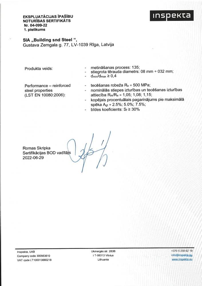 Inspekta certificate EN 10080